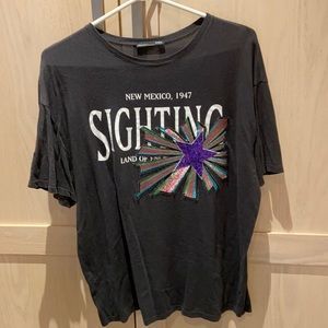 Zara t shirt in pale grey with embroidery